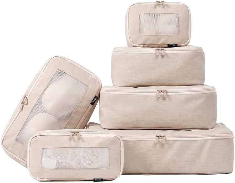 BAGAIL 6 Set Compression Packing Cubes Luggage Organizer Bags Travel Accessories Expandable Packing Organizers-BAGAIL
