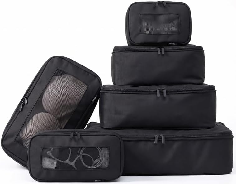 BAGAIL 6 Set Compression Packing Cubes Luggage Organizer Bags Travel Accessories Expandable Packing Organizers