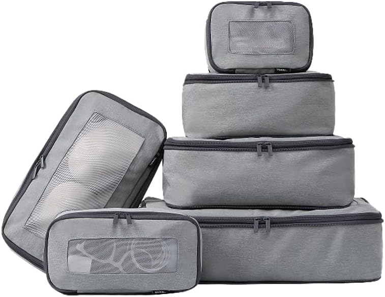 BAGAIL 6 Set Compression Packing Cubes Luggage Organizer Bags Travel Accessories Expandable Packing Organizers