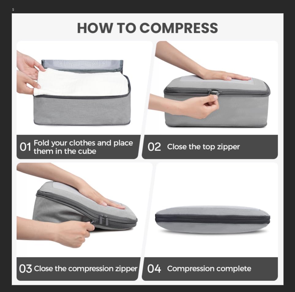 BAGAIL 6 Set Compression Packing Cubes Luggage Organizer Bags Travel Accessories Expandable Packing Organizers-BAGAIL