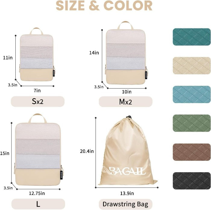 6 Set Ultralight 70D Compression Packing Cubes with Laundry Bag Bagail