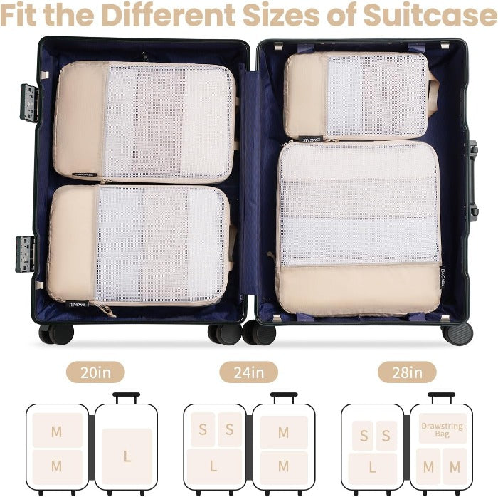 6 Set Ultralight 70D Compression Packing Cubes with Laundry Bag Bagail