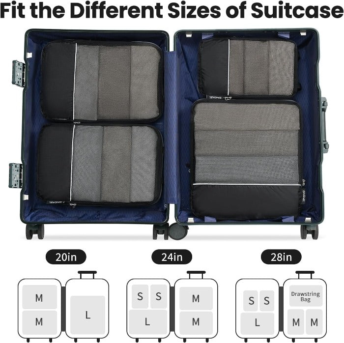 6 Set Ultralight 70D Compression Packing Cubes with Laundry Bag Bagail