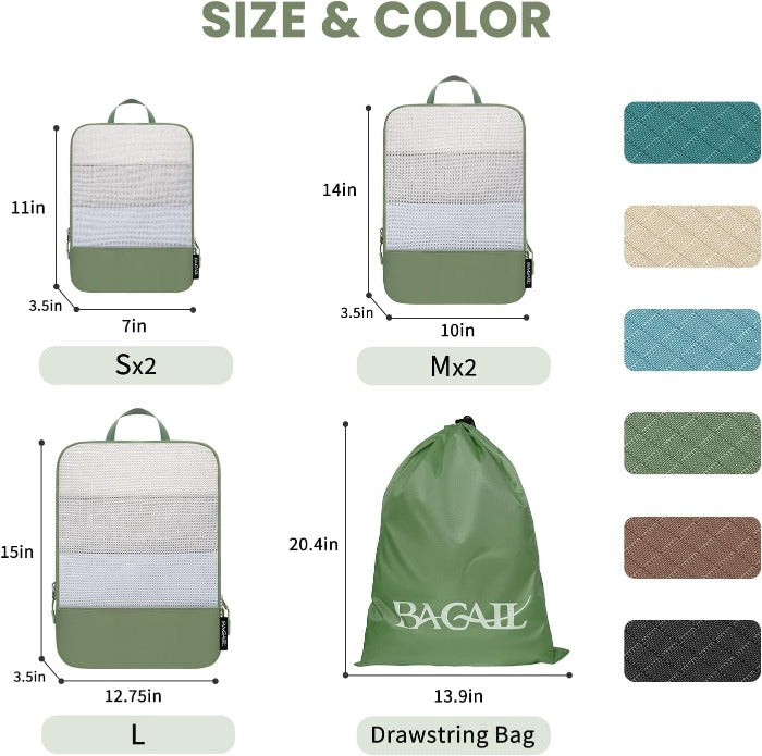 6 Set Ultralight 70D Compression Packing Cubes with Laundry Bag Bagail