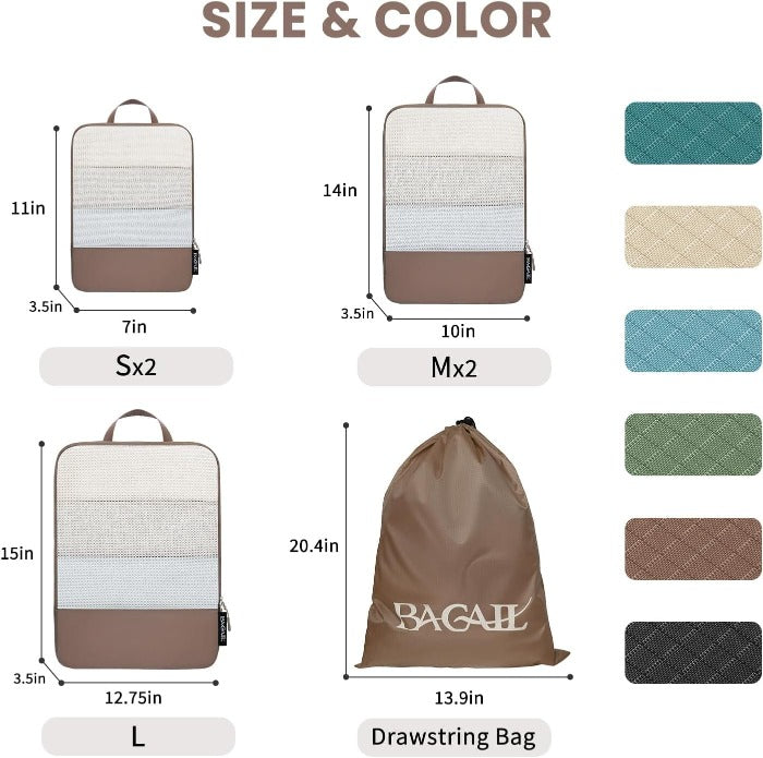 6 Set Ultralight 70D Compression Packing Cubes with Laundry Bag Bagail