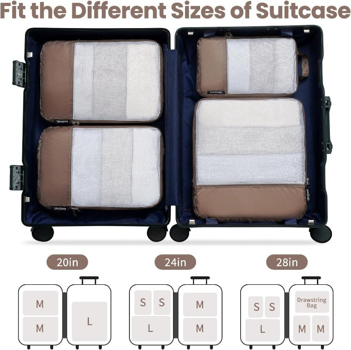 6 Set Ultralight 70D Compression Packing Cubes with Laundry Bag Bagail