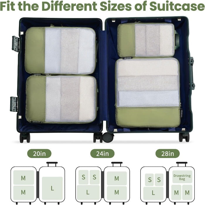 6 Set Ultralight 70D Compression Packing Cubes with Laundry Bag Bagail
