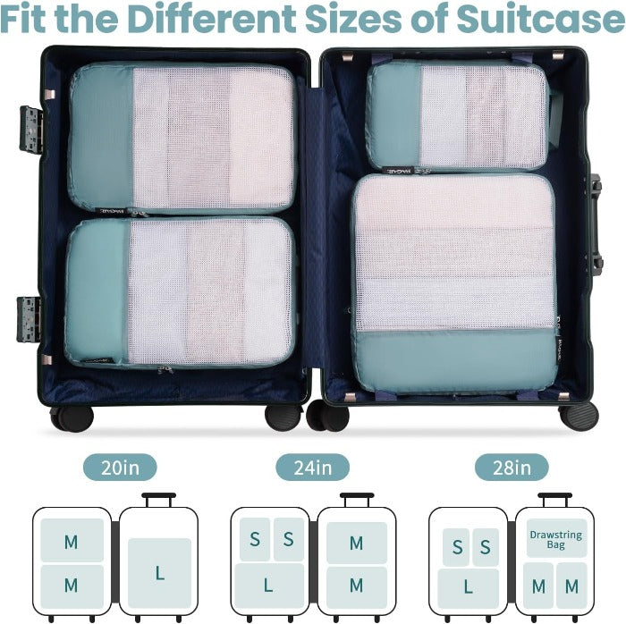 6 Set Ultralight 70D Compression Packing Cubes with Laundry Bag Bagail