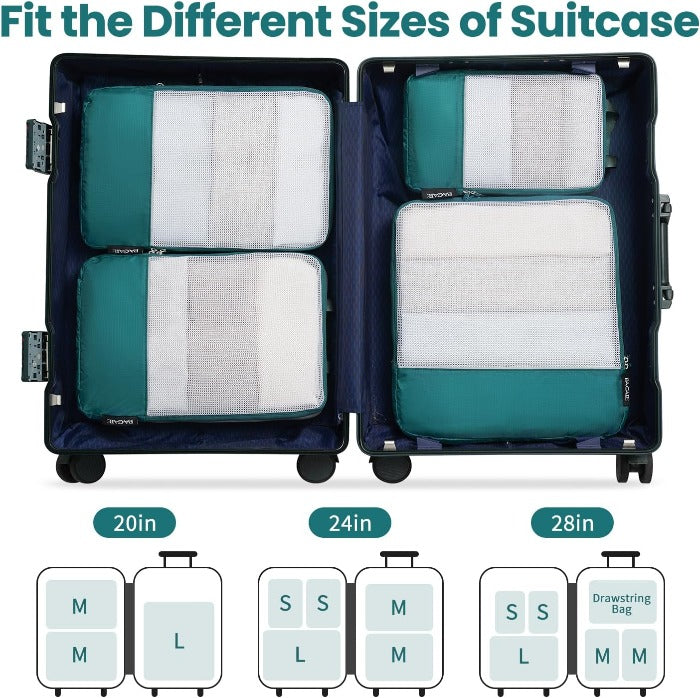 6 Set Ultralight 70D Compression Packing Cubes with Laundry Bag Bagail