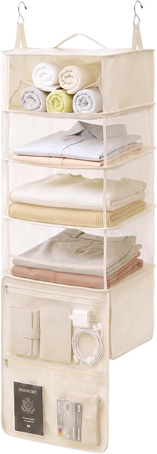 BAGAIL Portable Hanging Travel Closet Shelves, Packing Organizer for Luggage, Foldable Storage Bags for Closet, Dorm & RV