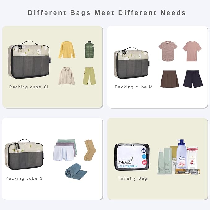 8 Set Packing Cubes Luggage Packing Organizer for Travel, Suitcase Packing Bags for Travel Accessories