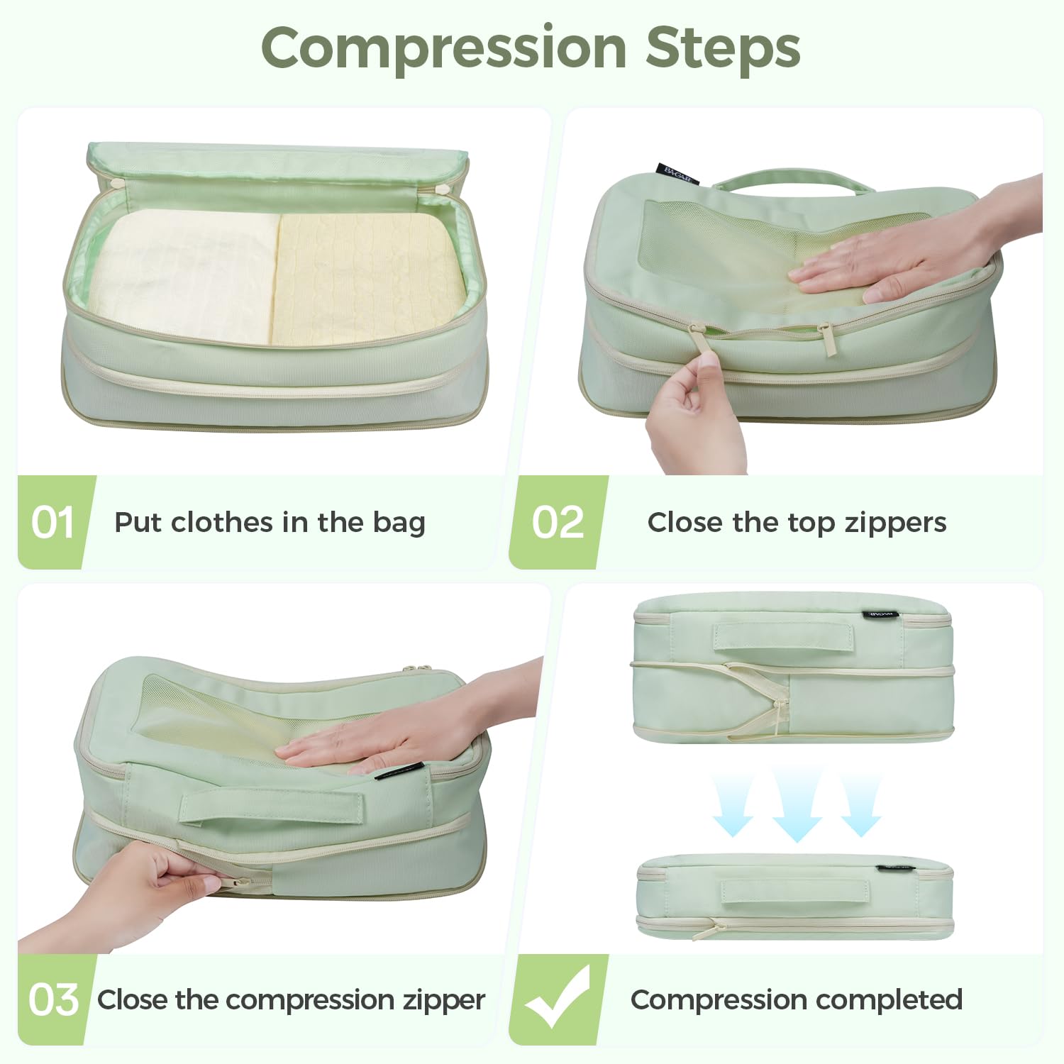 BAGAIL Durable Compression Packing Cubes for Travel,6 Set-Light Pink