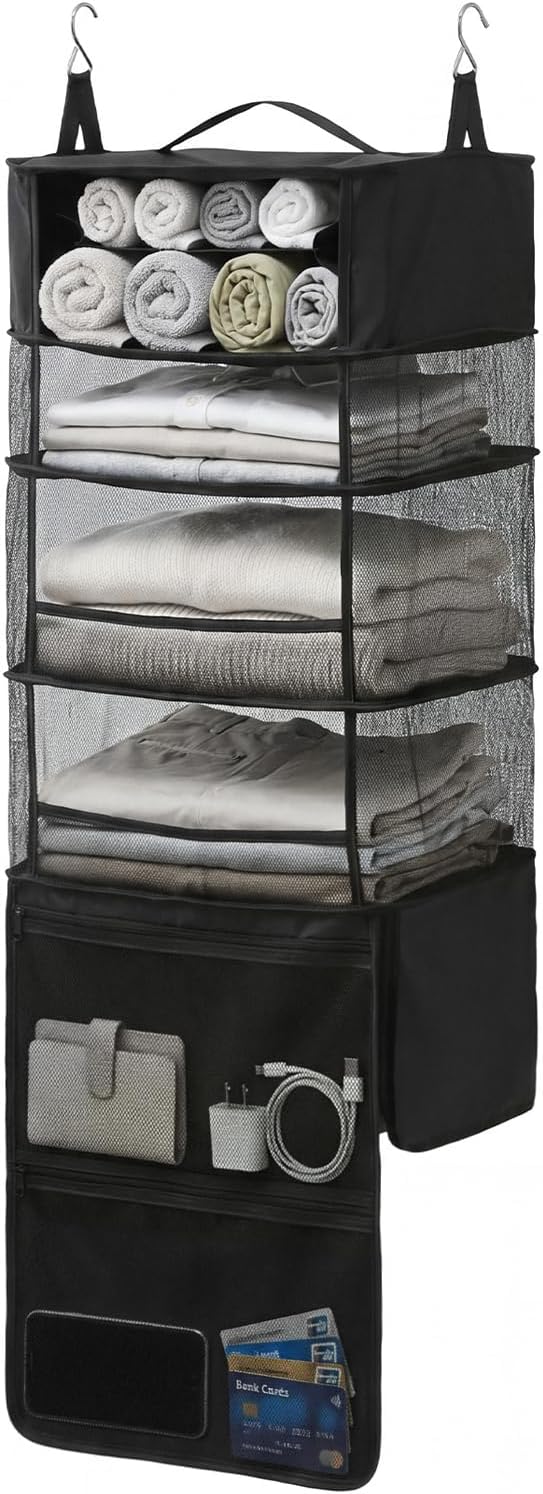 BAGAIL Portable Hanging Travel Closet Shelves, Packing Organizer for Luggage, Foldable Storage Bags for Closet, Dorm & RV