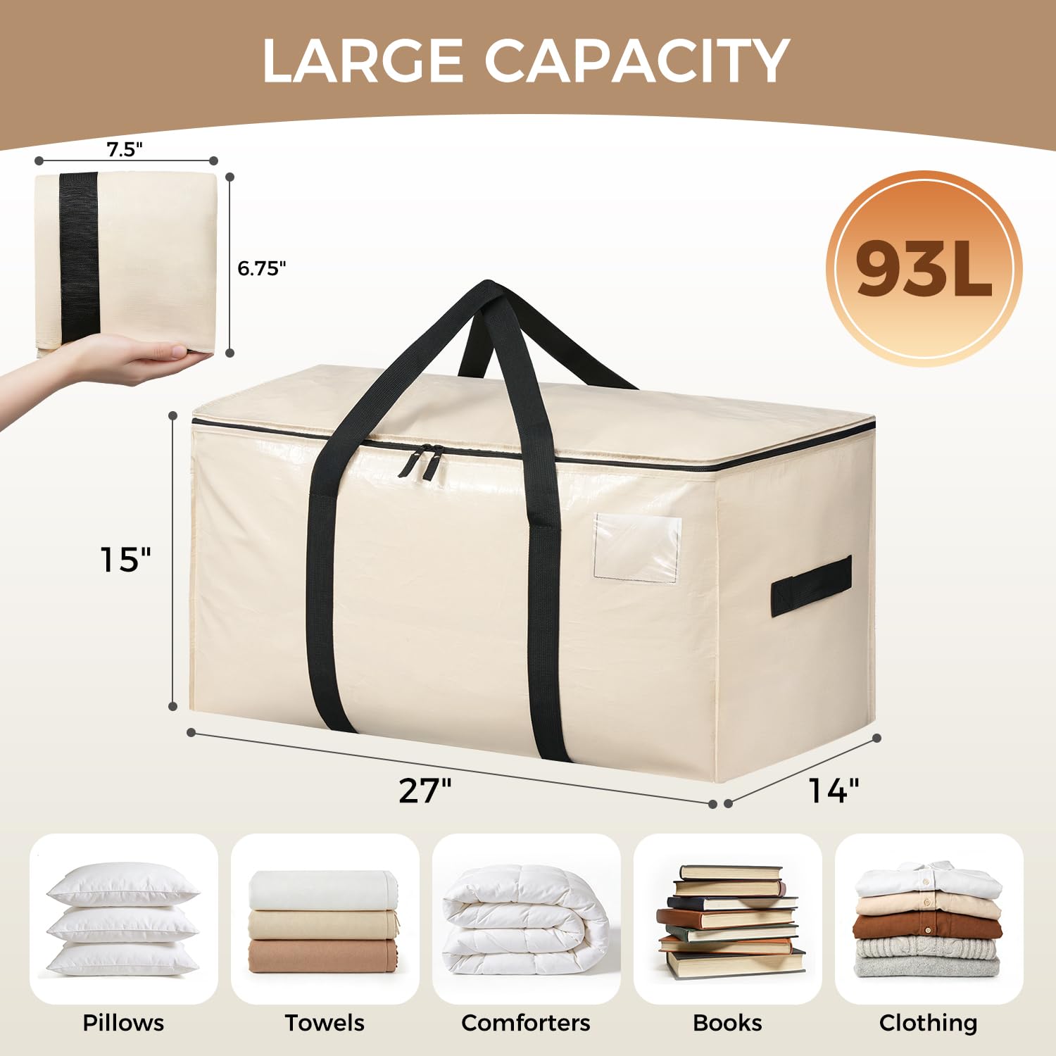 Heavy Duty Moving Bags with Strong Handle, Extra Large Moving Boxes, Storage Tote for Clothes, College Moving Supplies(Beige, 12 Pack)-BAGAIL