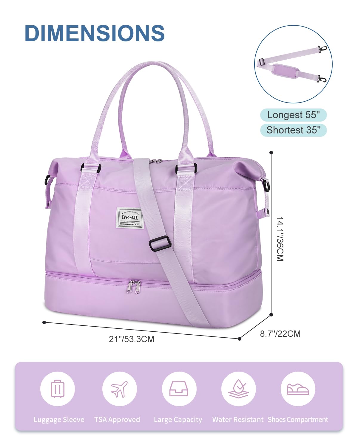 Travel Duffel Bag, Weekender Bags for Women, Overnight Gym Carry On Tote Bag with Wet Pocket,