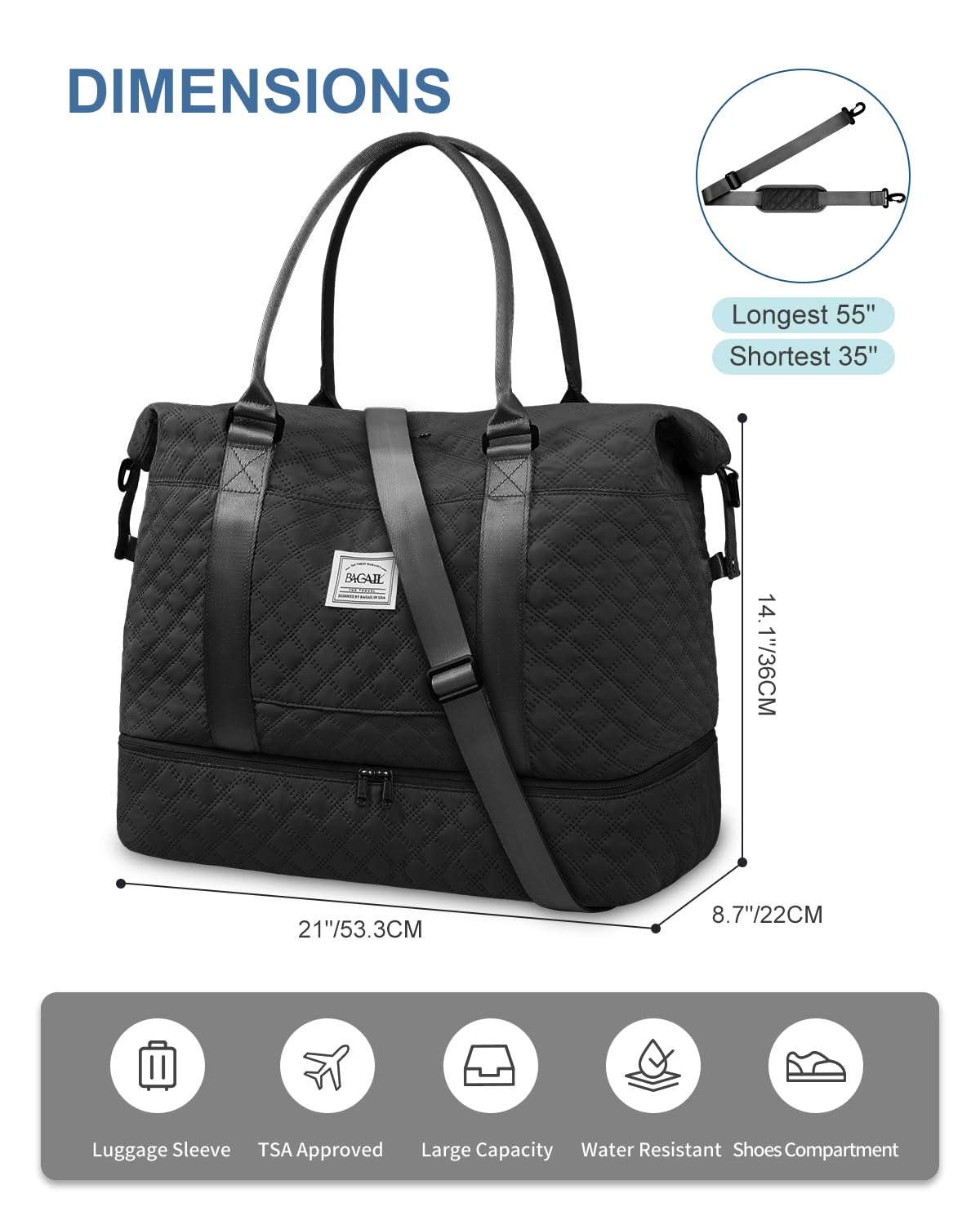 Travel Duffel Bag, Weekender Bags for Women, Overnight Gym Carry On Tote Bag with Wet Pocket,