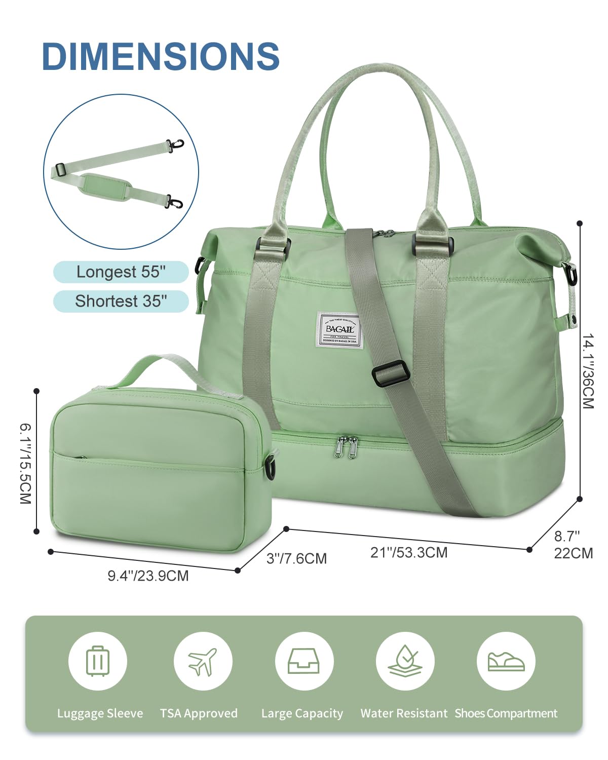 Travel Duffel Bag, Weekender Bags for Women, Overnight Gym Carry On Tote Bag with Wet Pocket,