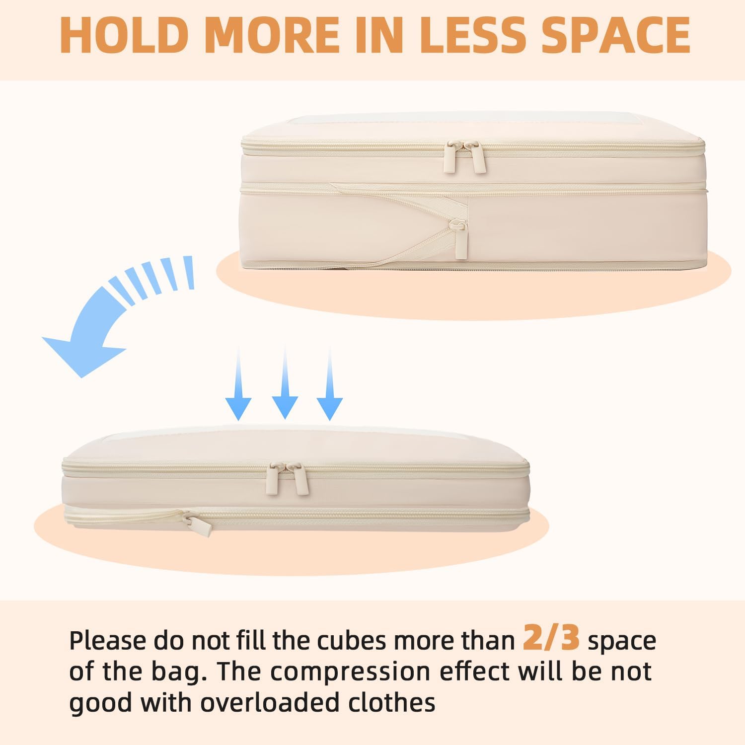 Square Mesh 6 Set Compression Packing Cubes Travel Accessories Expandable Packing Organizers 