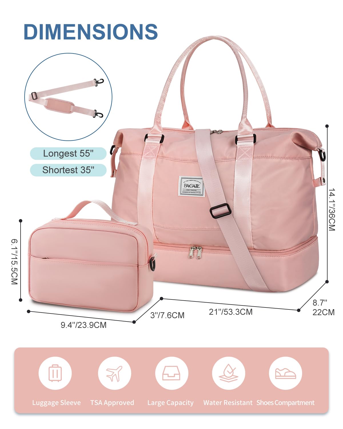 Travel Duffel Bag, Weekender Bags for Women, Overnight Gym Carry On Tote Bag with Wet Pocket,