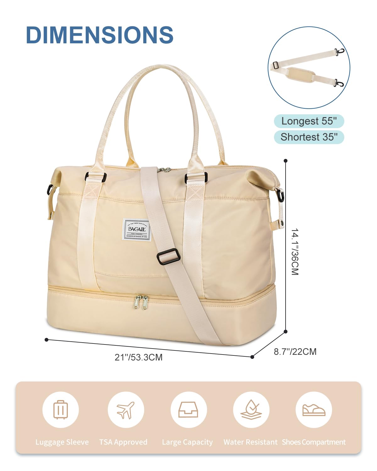 Travel Duffel Bag, Weekender Bags for Women, Overnight Gym Carry On Tote Bag with Wet Pocket,