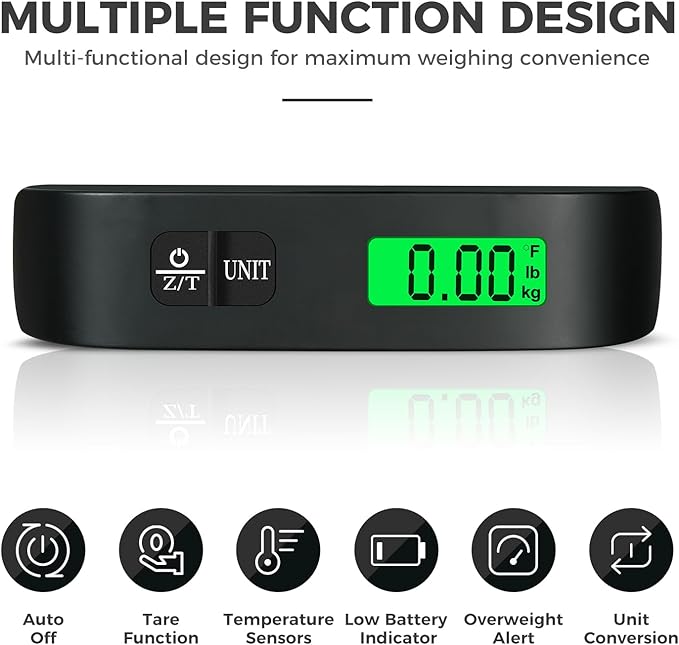Luggage Scale, 110lbs Hanging Baggage Scale with Backlit LCD Display