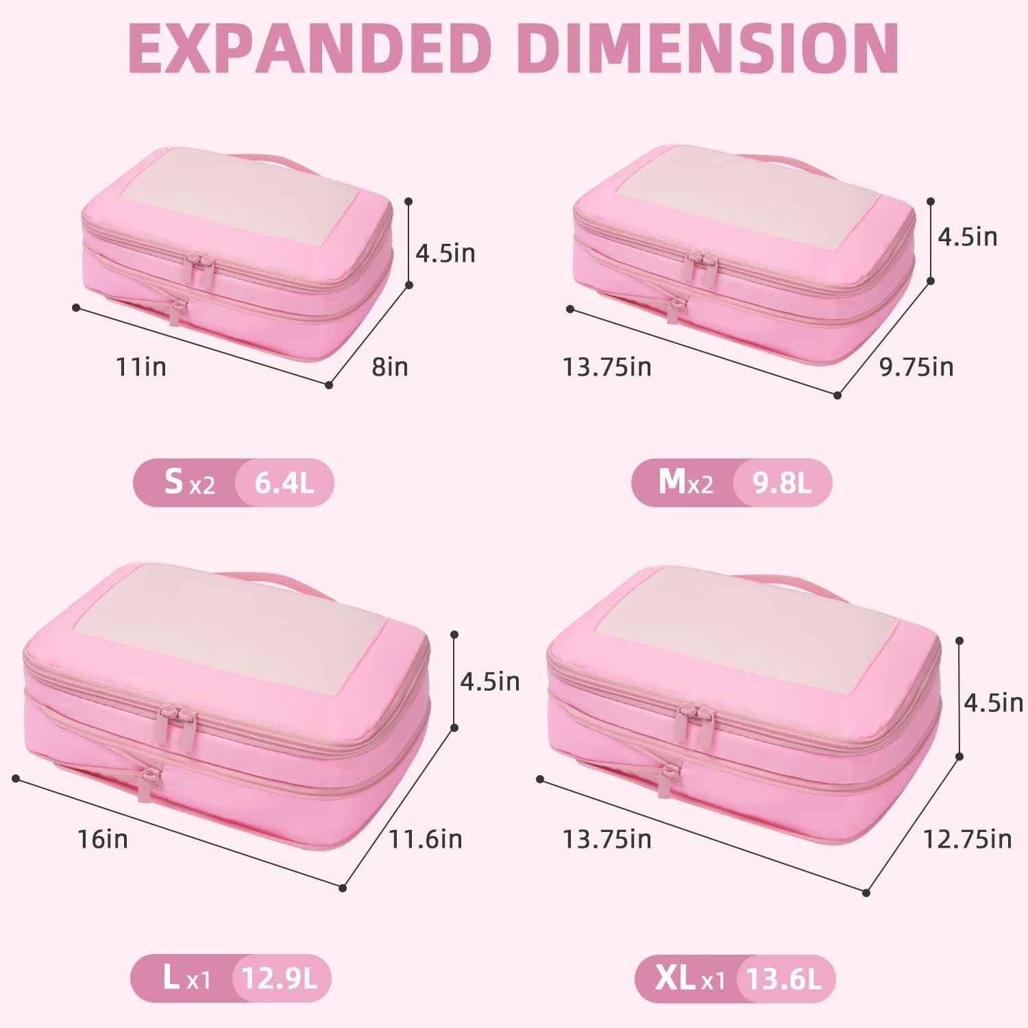 Square Mesh 6 Set Compression Packing Cubes Travel Accessories Expandable Packing Organizers 