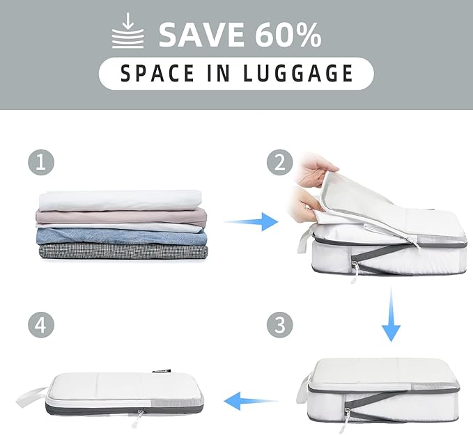 BAGAIL 5 Set/6 Set Ultralight Compression Packing Cubes Travel Accessories Expandable Packing Organizers(Black 6Set Mesh Pattern)