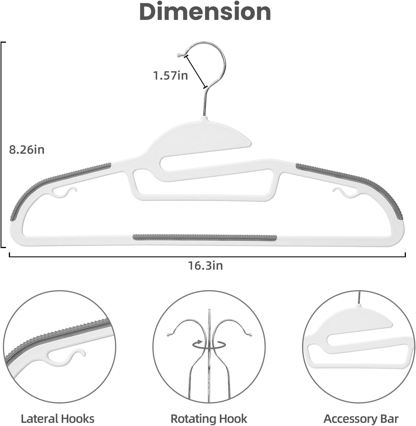Plastic Hangers 50 Pack with Non-Slip Design,0.2 Inches Thick, 360°Swivel Hook Space Saving Organizer