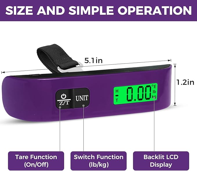 Luggage Scale, 110lbs Hanging Baggage Scale with Backlit LCD Display
