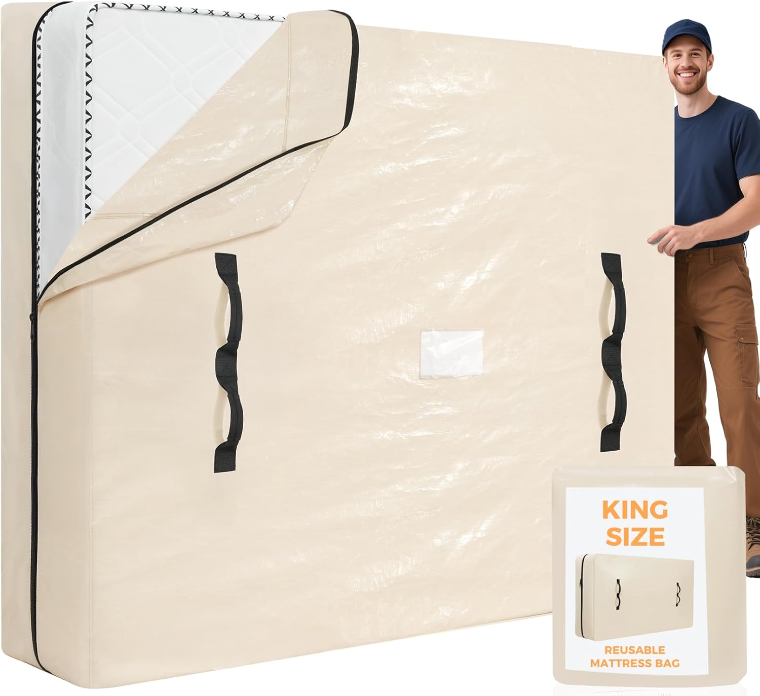 Mattress Bags for Moving, Mattress Covers with Heavy Duty Handles, Reusable -BAGAIL