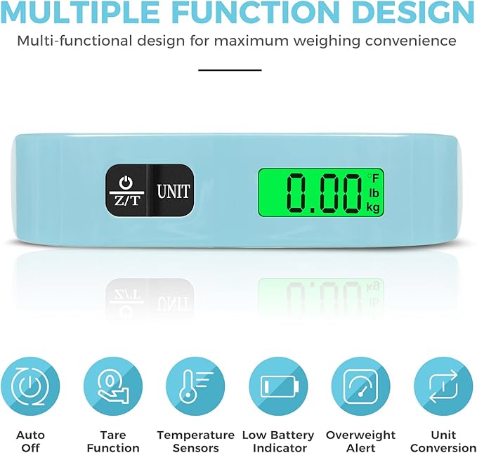 Luggage Scale, 110lbs Hanging Baggage Scale with Backlit LCD Display