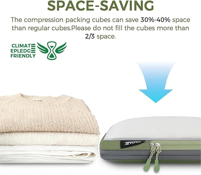 BAGAIL 5 Set/6 Set Ultralight Compression Packing Cubes Travel Accessories Expandable Packing Organizers(Black 6Set Mesh Pattern)