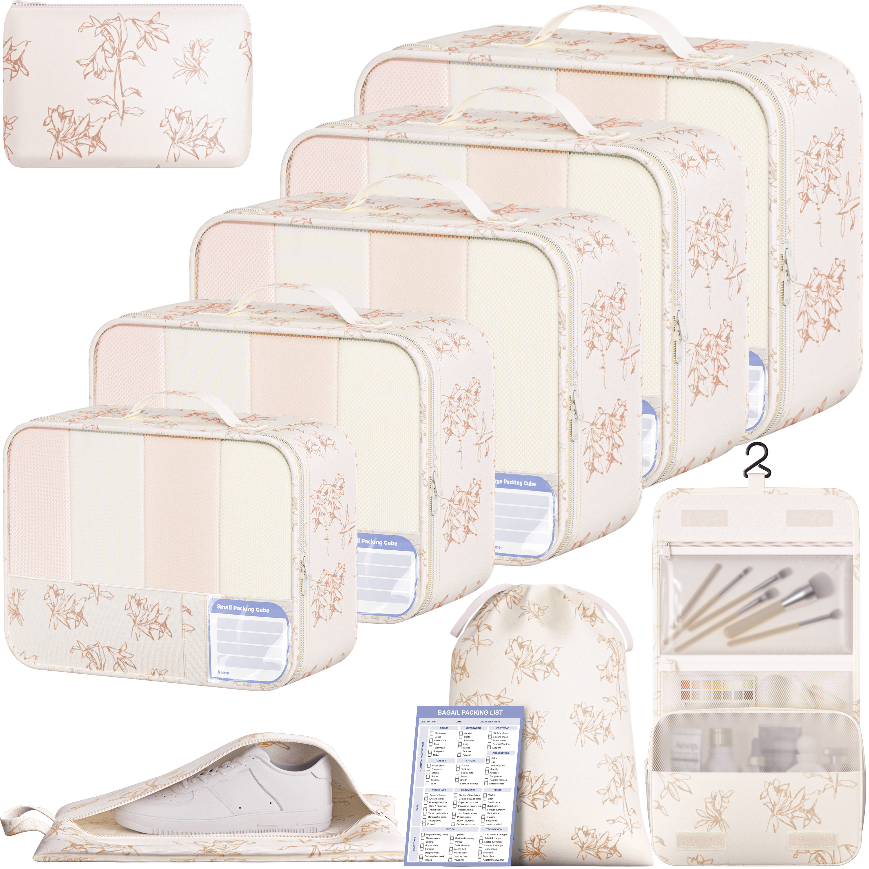 9 Set Label Packing Cubes with Packing List Luggage Packing Organizers for Travel Accessories