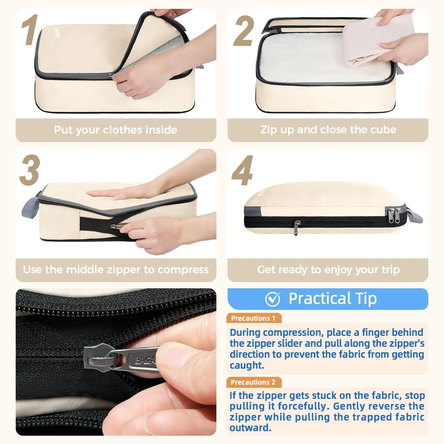 Expandable packing organizers in a 4 set compression design, ideal for efficient travel organization and space-saving.