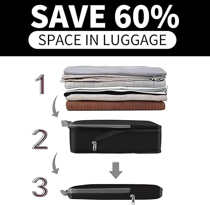 Expandable 4 set compression packing cubes for travel organization, durable fabric, multiple sizes for efficient packing.