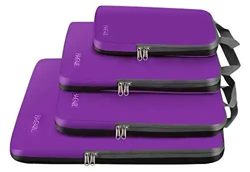 4-piece compression packing cubes set for travel, expandable organizers for efficient suitcase packing and space-saving.