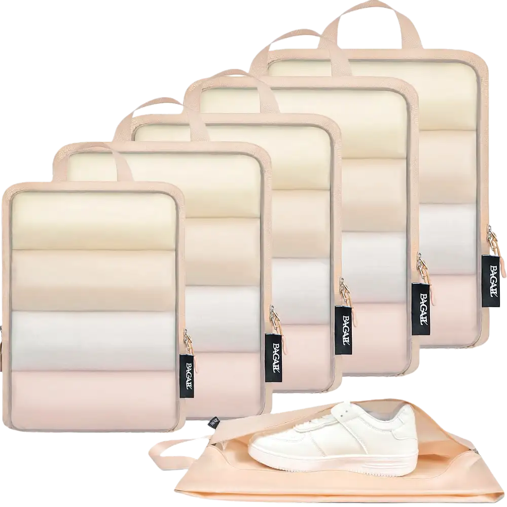 BAGAIL ultralight compression packing cubes set for travel, expandable organizers for efficient packing and storage.