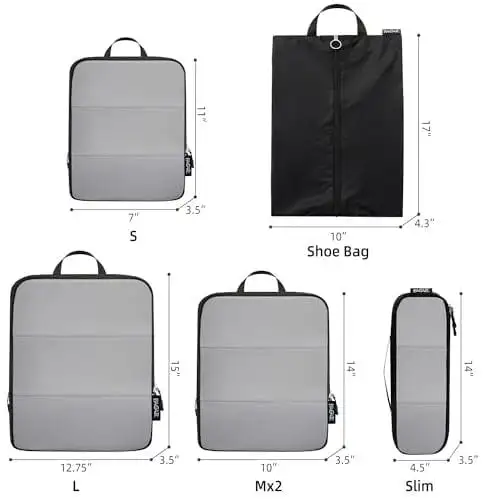 BAGAIL 6 Set Ultralight Compression Packing Cubes in black mesh for organized travel, featuring expandable design and dura...