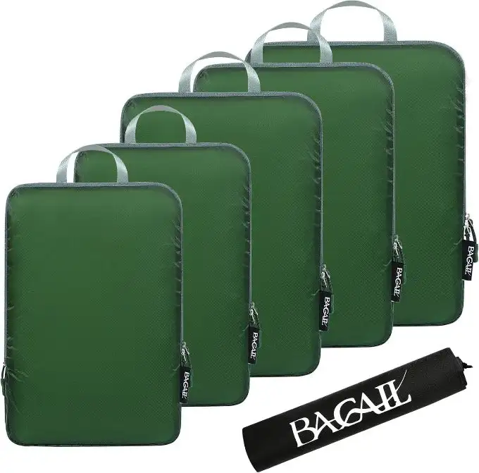 30D ultralight compression packing cubes set with shoe and laundry bags for efficient travel organization.
