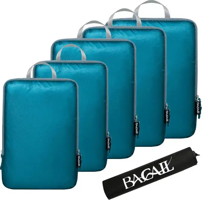 30D ultralight compression packing cubes set with shoe and laundry bags, perfect for organized travel and luggage management.