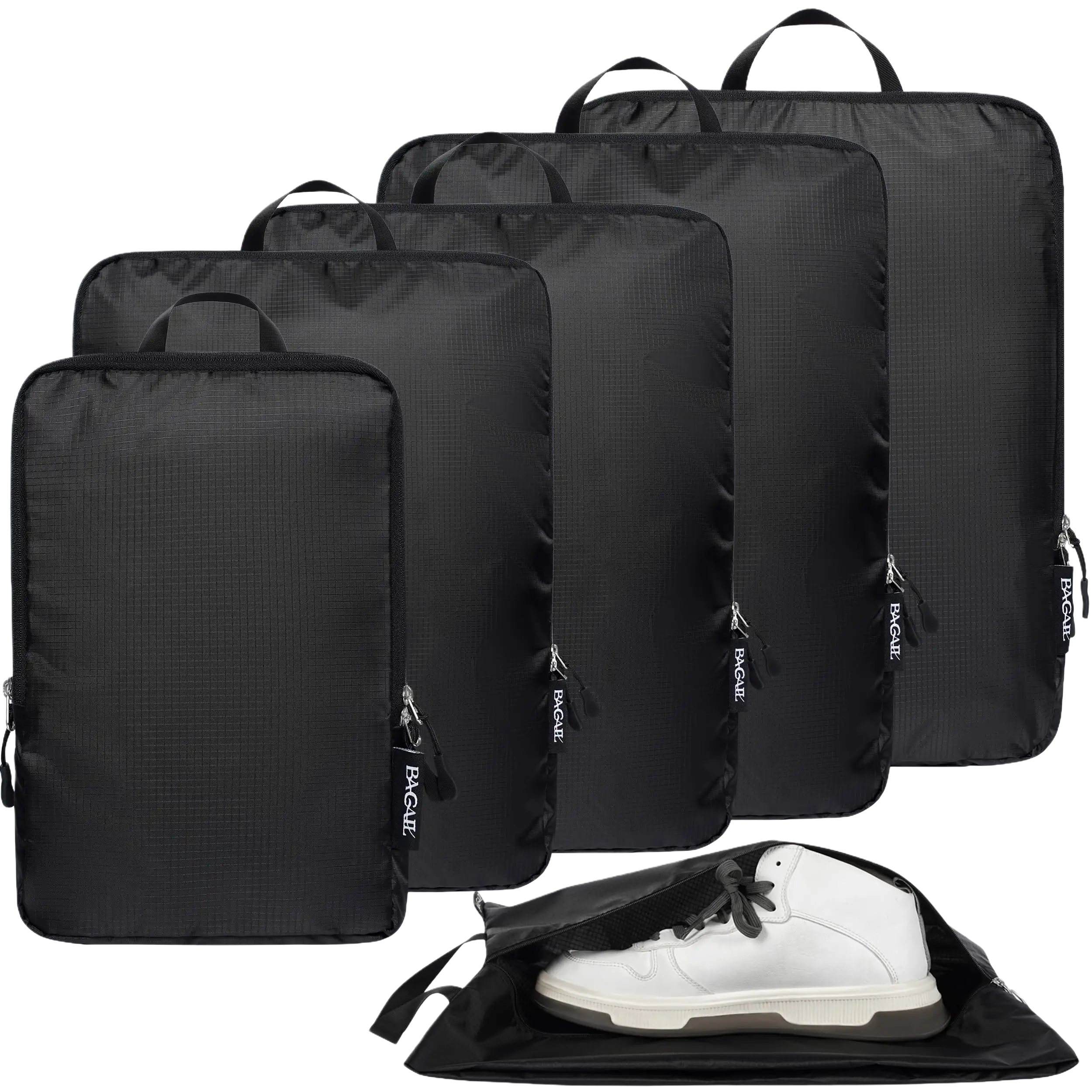 Ultralight compression packing cubes set for camping, hiking, and backpacking, featuring water-resistant material and shoe...