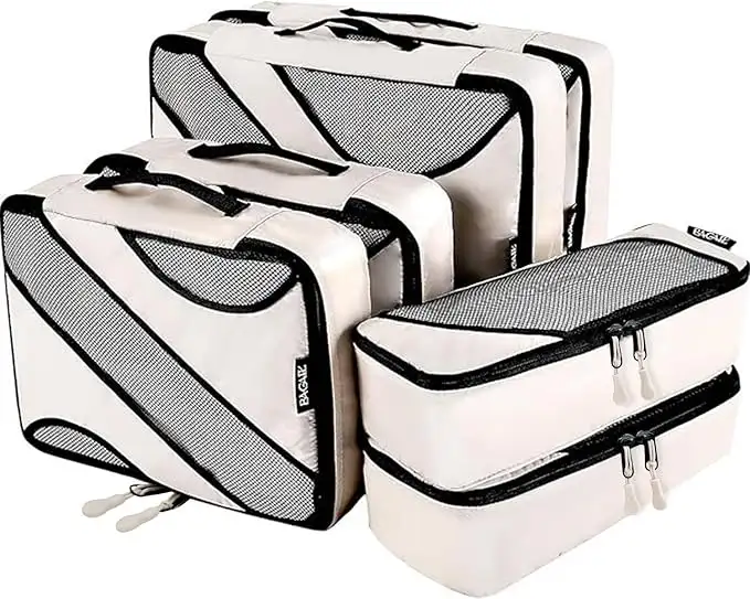 6 set half mesh packing cubes in various sizes for organized travel luggage and efficient packing solutions.