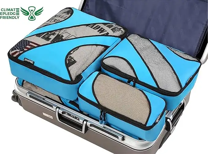 6-pack half mesh packing cubes in various sizes for organized travel luggage and efficient packing solutions.