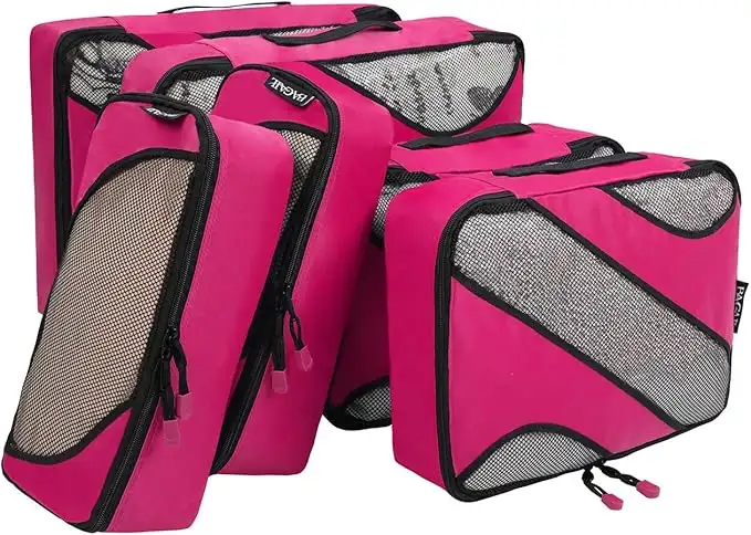 6 set half mesh packing cubes in various sizes for efficient travel luggage organization and easy packing.