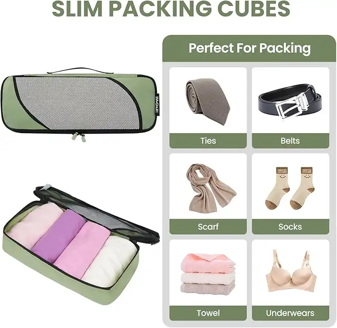 6-pack half mesh packing cubes in various sizes for efficient travel luggage organization and storage.