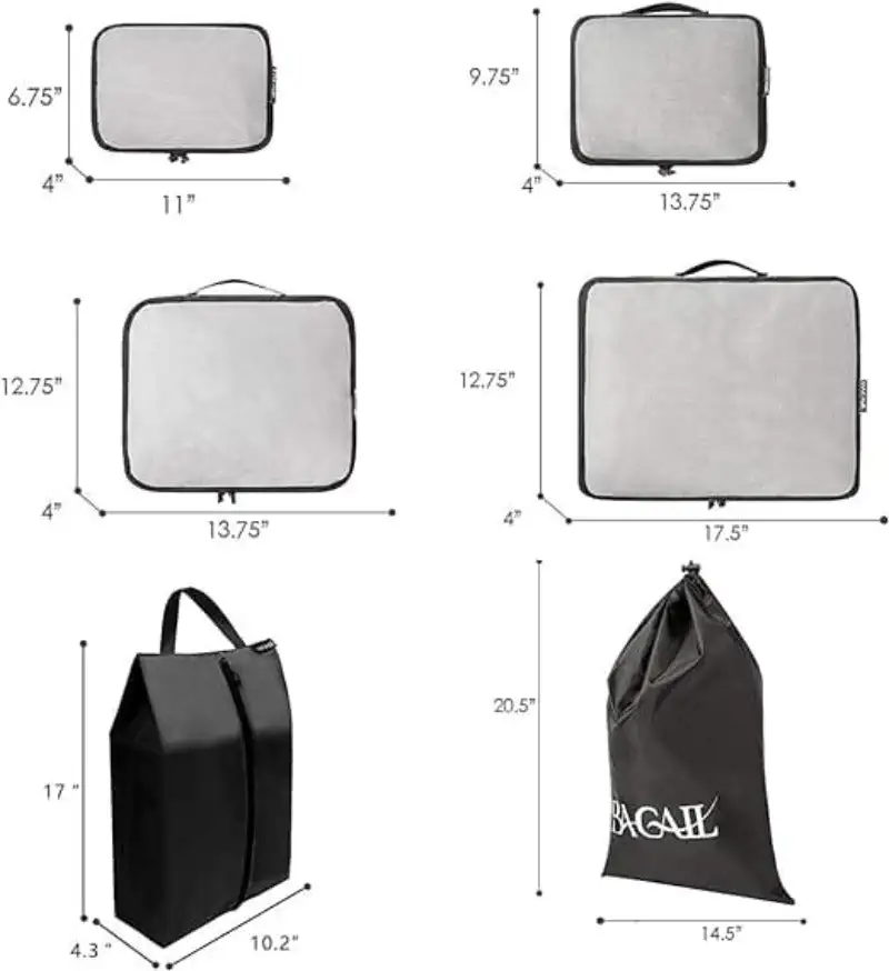 6 set half mesh packing cubes with laundry bag and shoe bag for organized travel and efficient luggage packing.