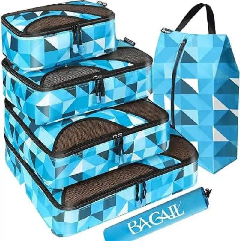 6 Set Half Mesh Packing Cubes for Travel, Includes Laundry and Shoe Bags for Organized Luggage