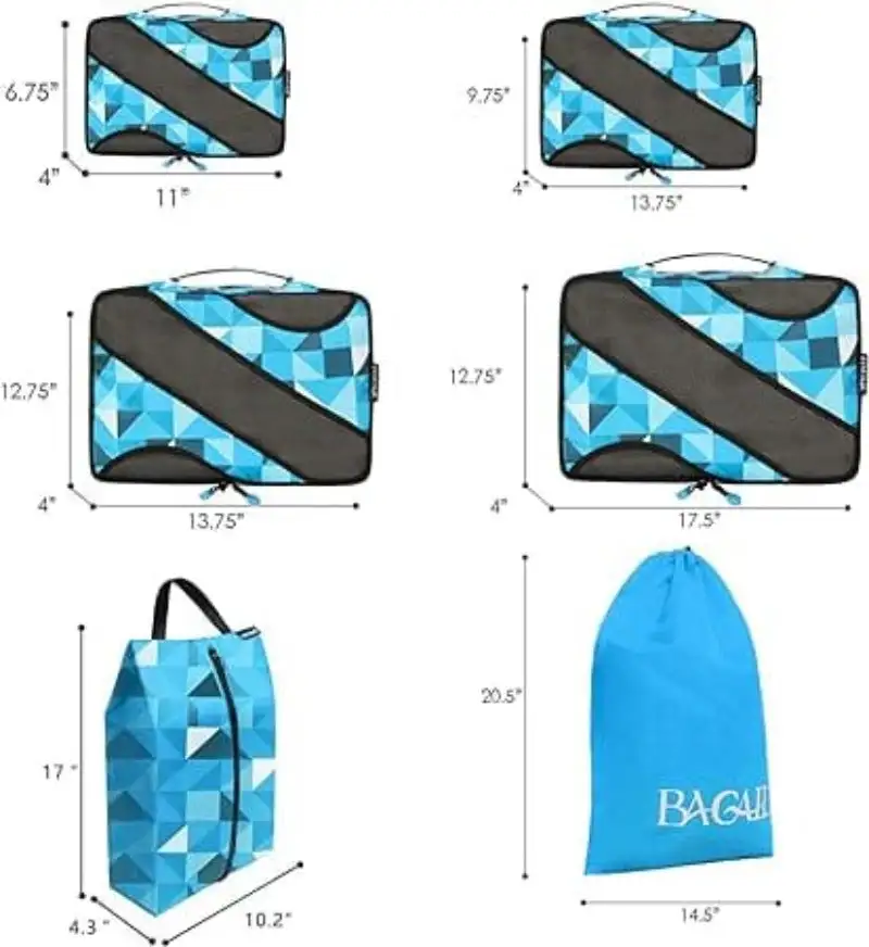 6 Set Half Mesh Packing Cubes for Travel, Includes Laundry Bag & Shoe Bag for Organized Luggage