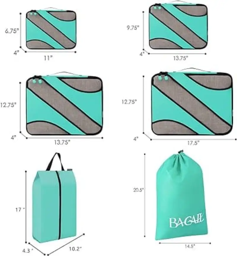 6 set half mesh packing cubes for travel, includes laundry and shoe bags for organized luggage.