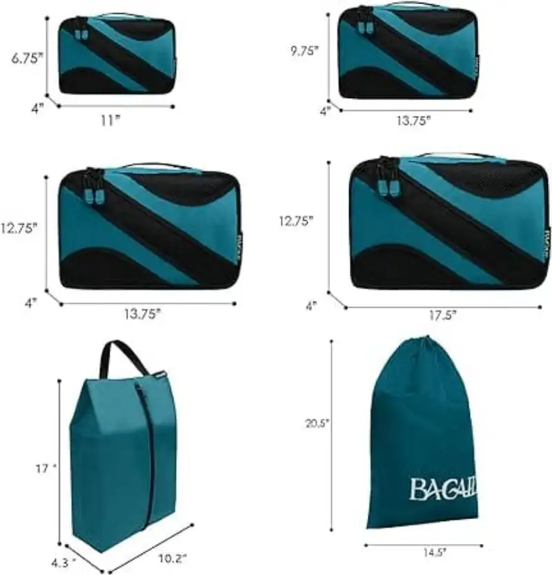 6 Set Half Mesh Packing Cubes for Travel, Includes Laundry & Shoe Bags, Organizes Luggage Efficiently